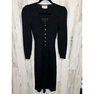 St. John Vintage‎ Black Knit Dress Women's S V-Neck Knee Length Formal or casual